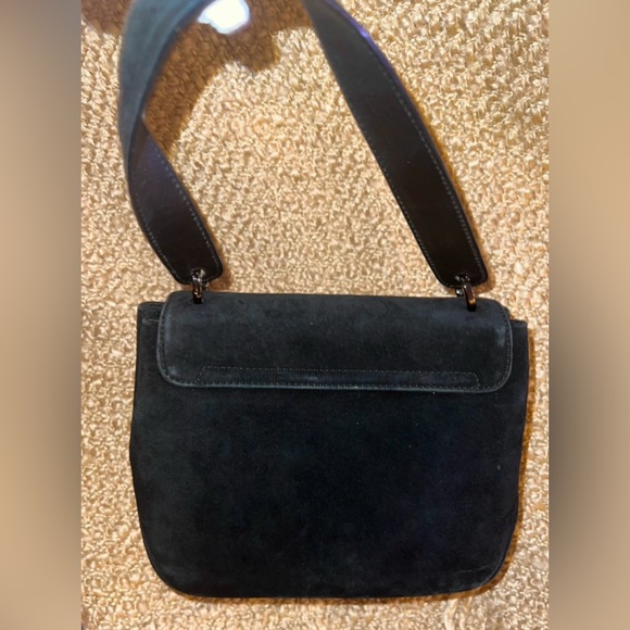 Ferragamo Black Suede Bag with Silver Clasp - Picture 7 of 16